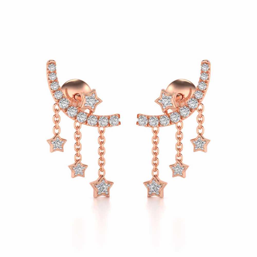 Moon Star Silver Danglers - Rose Gold - Image 1
