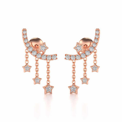 Moon Star Silver Danglers - Rose Gold - Image 1