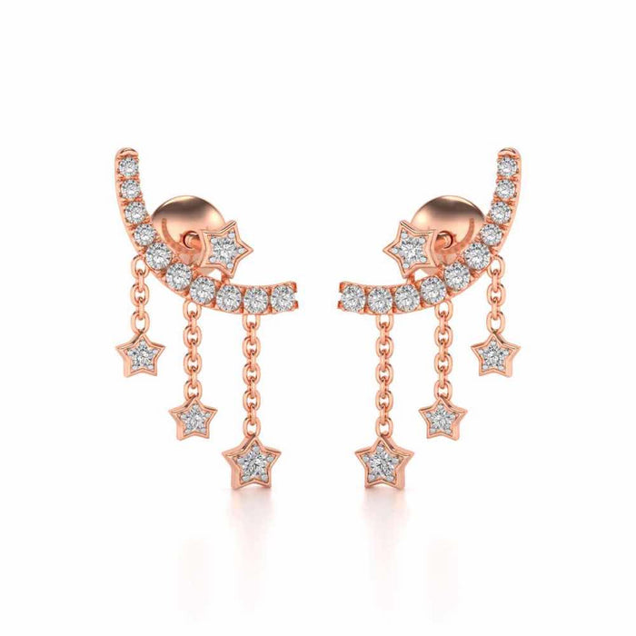 Moon Star Silver Danglers - Rose Gold - Image 1
