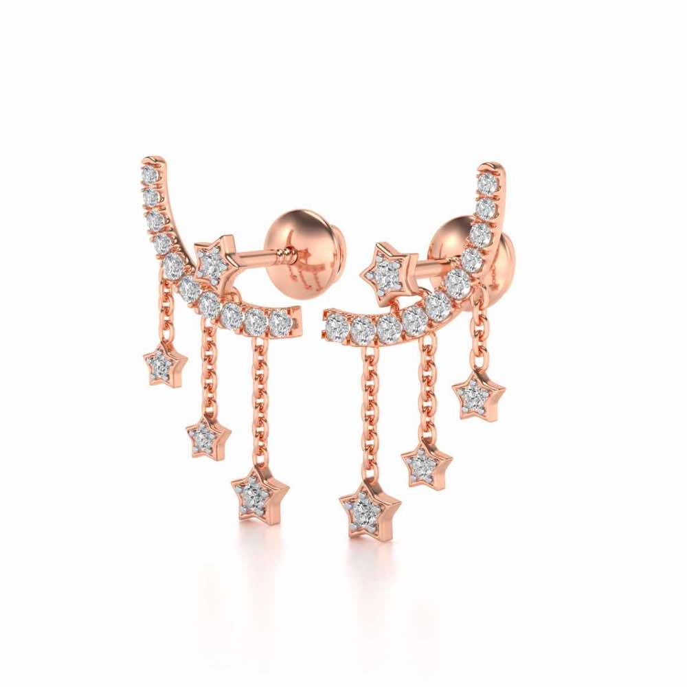Moon Star Silver Danglers - Rose Gold - Image 3