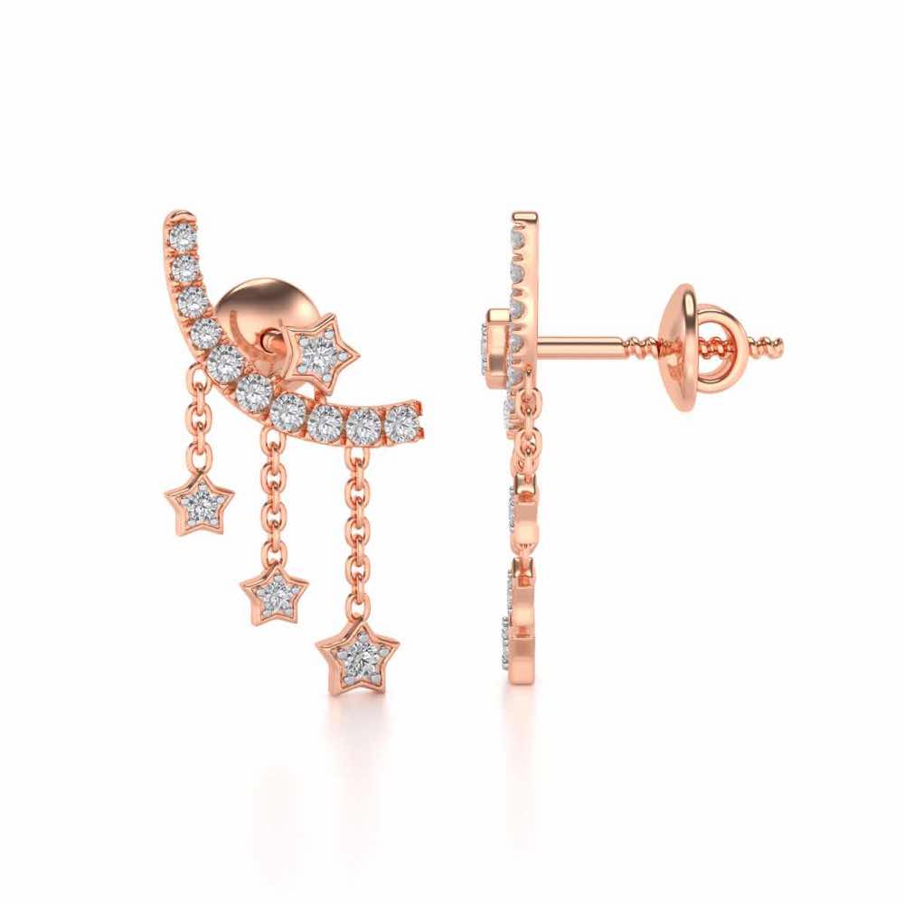 Moon Star Silver Danglers - Rose Gold - Image 4