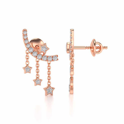 Moon Star Silver Danglers - Rose Gold - Image 4
