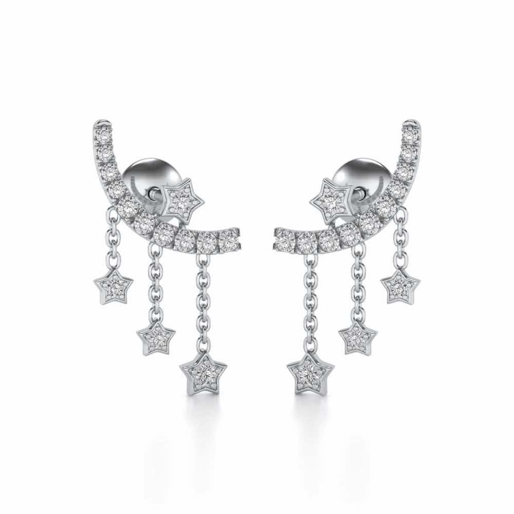 Moon Star Silver Danglers - White Gold - Image 1