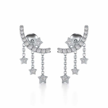 Moon Star Silver Danglers - White Gold - Image 1