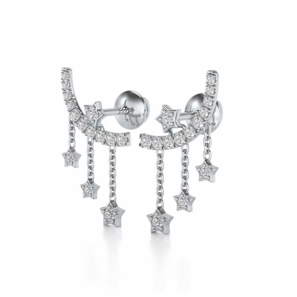 Moon Star Silver Danglers - White Gold - Image 3