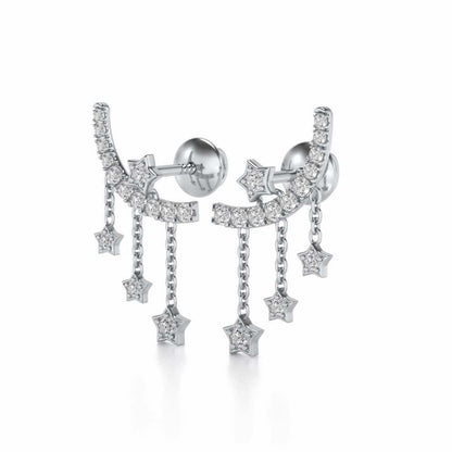 Moon Star Silver Danglers - White Gold - Image 3