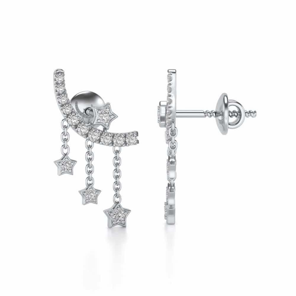 Moon Star Silver Danglers - White Gold - Image 4