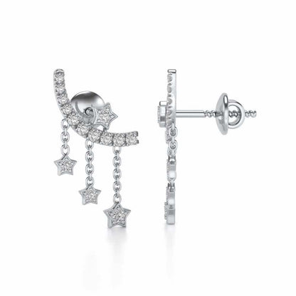 Moon Star Silver Danglers - White Gold - Image 4