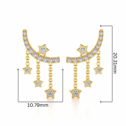 Moon Star Silver Danglers - Yellow Gold - Image 2