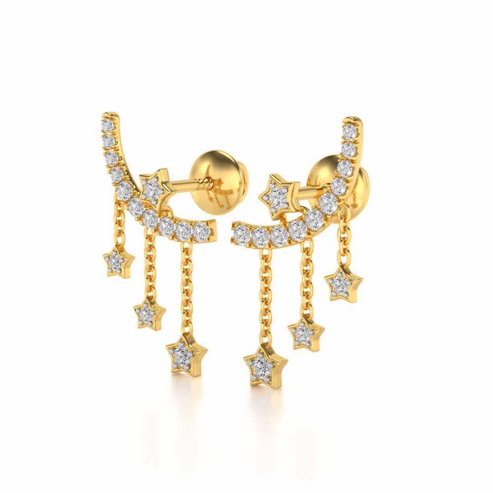 Moon Star Silver Danglers - Yellow Gold - Image 3