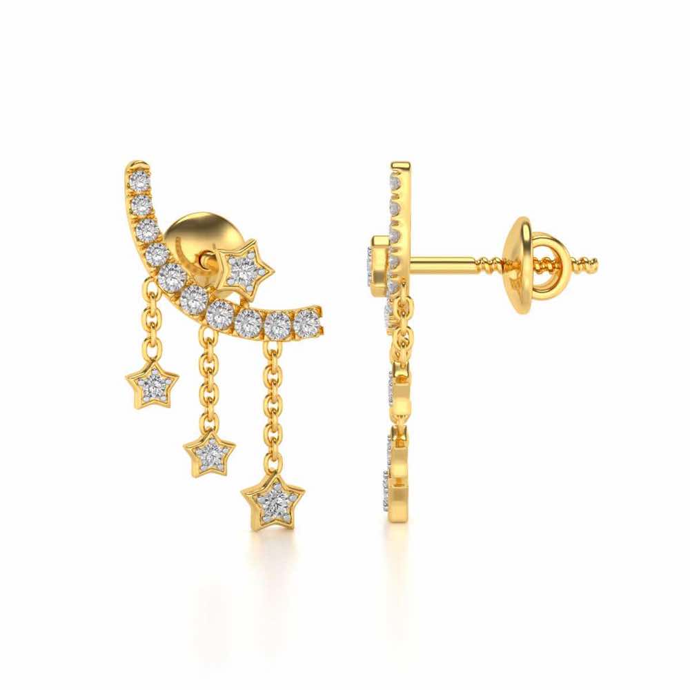 Moon Star Silver Danglers - Yellow Gold - Image 4