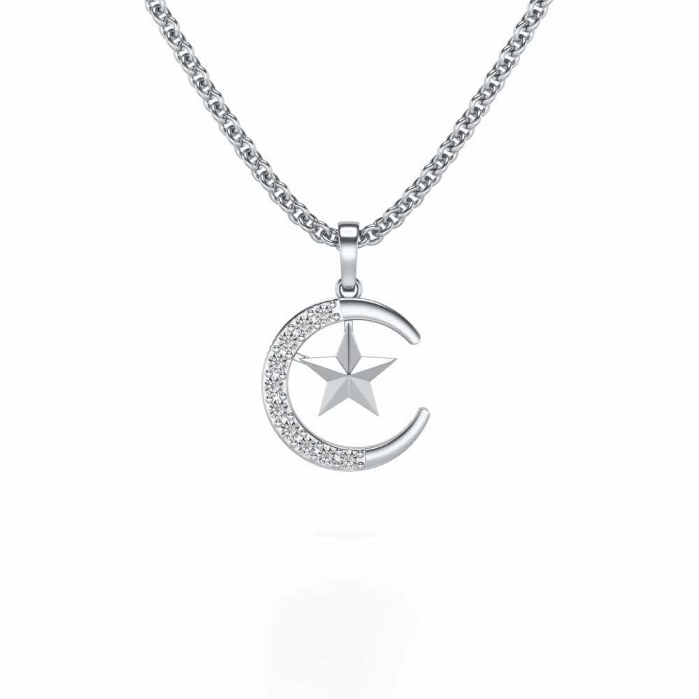 Moon-Star Silver Pendant - White Gold - Image 1