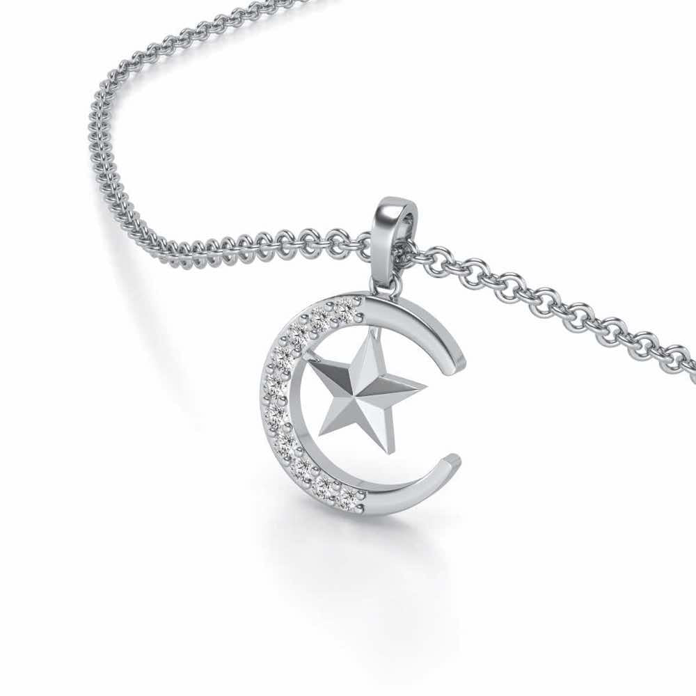 Moon-Star Silver Pendant - White Gold - Image 2