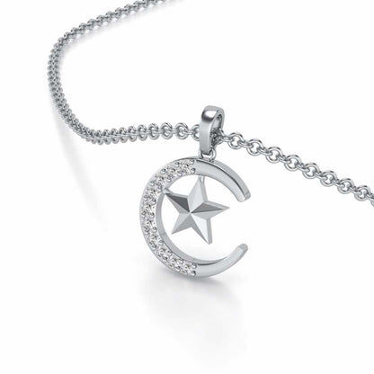 Moon-Star Silver Pendant - White Gold - Image 2