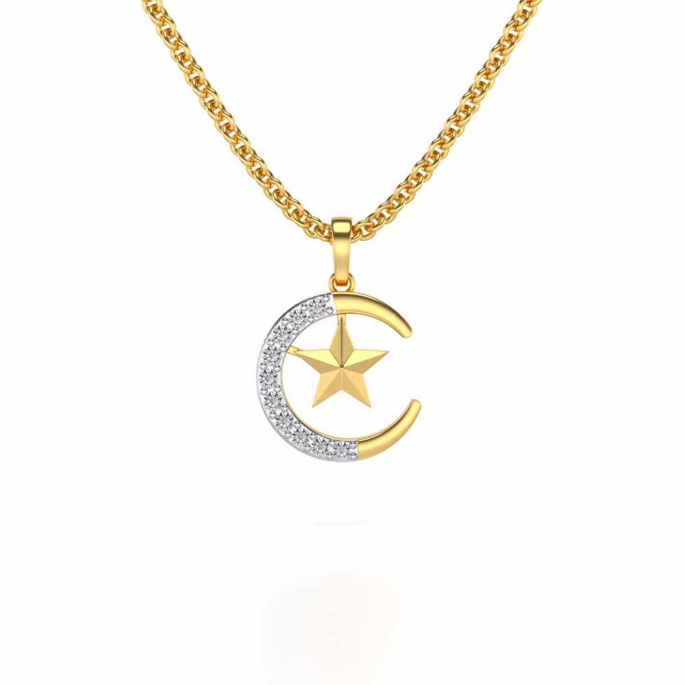 Moon-Star Silver Pendant - Yellow Gold - Image 1