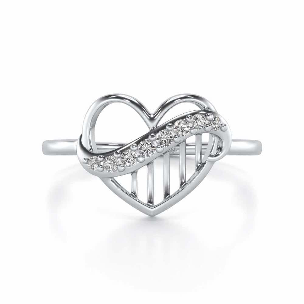 Musical Heart Silver Ring - White Gold - Image 4