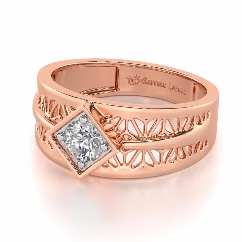 Nimish Solitaire Ring For Men - Rose Gold - Image 3