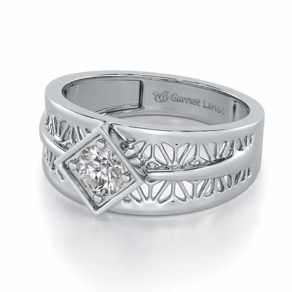 Nimish Solitaire Ring For Men - White Gold - Image 3