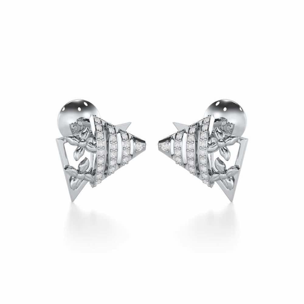 Noble Glow Silver Stud Earrings - White Gold - Image 2