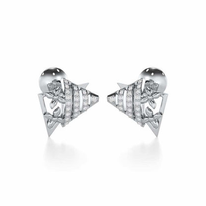 Noble Glow Silver Stud Earrings - White Gold - Image 2