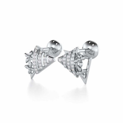 Noble Glow Silver Stud Earrings - White Gold - Image 3