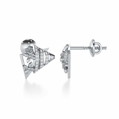 Noble Glow Silver Stud Earrings - White Gold - Image 4