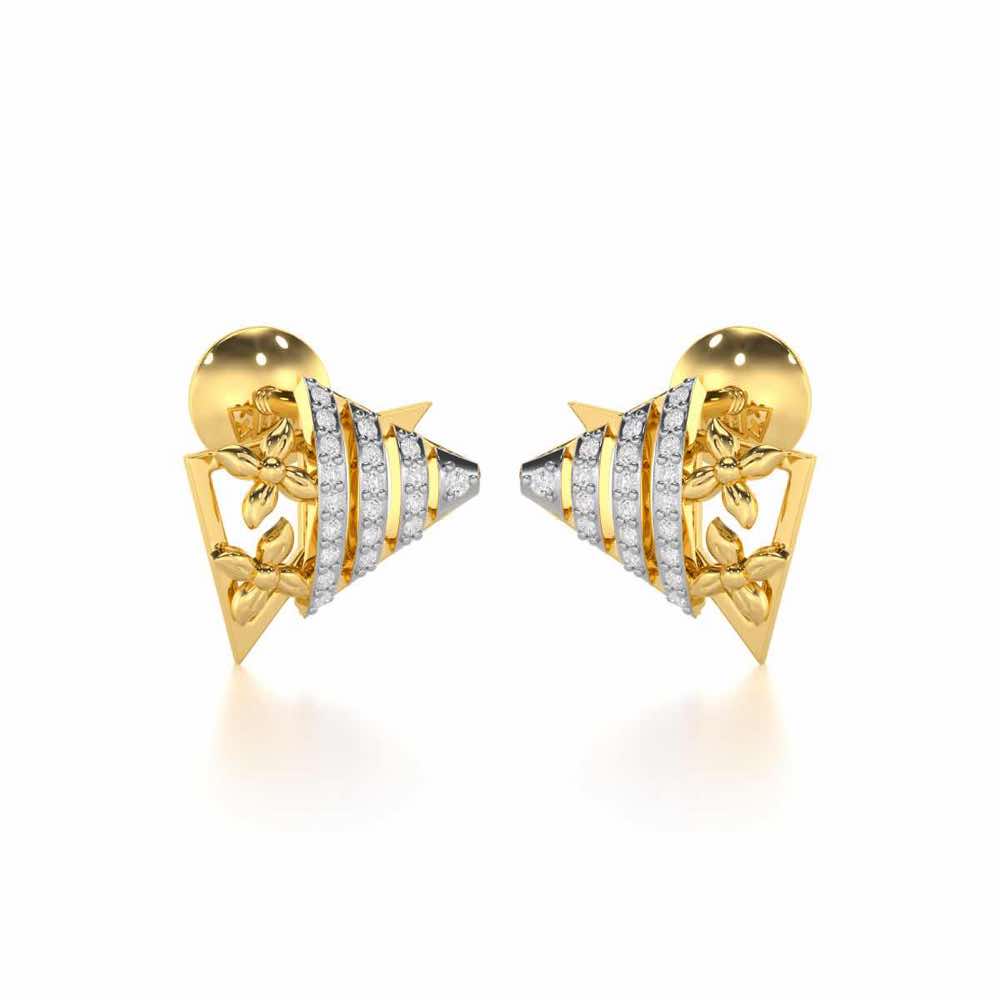 Noble Glow Silver Stud Earrings - Yellow Gold - Image 2