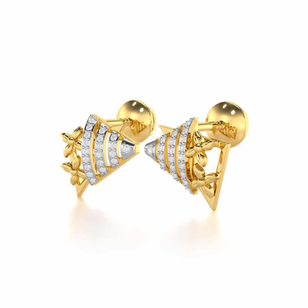 Noble Glow Silver Stud Earrings - Yellow Gold - Image 3