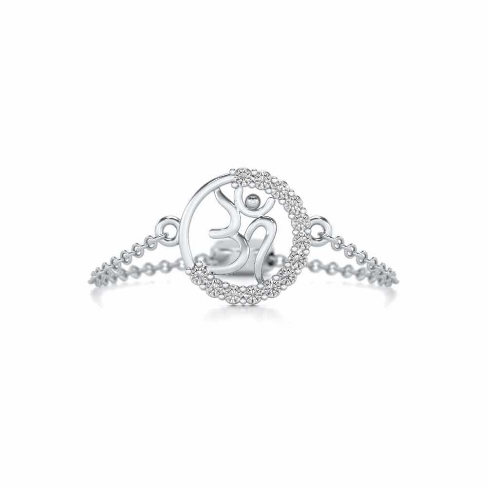 Om Adjustable Silver Ring - White Gold - Image 4