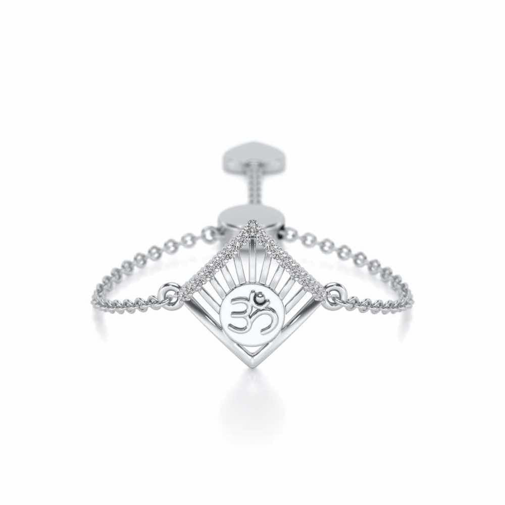 Om Crown Adjustable Silver Ring - White Gold - Image 1