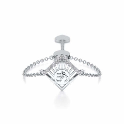 Om Crown Adjustable Silver Ring - White Gold - Image 1