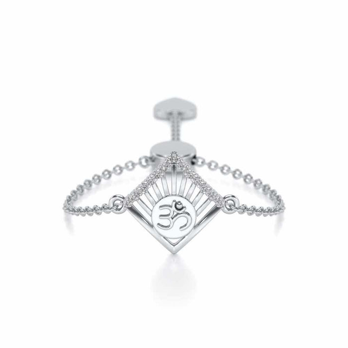 Om Crown Adjustable Silver Ring - White Gold - Image 1