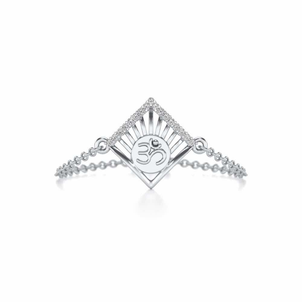 Om Crown Adjustable Silver Ring - White Gold - Image 4