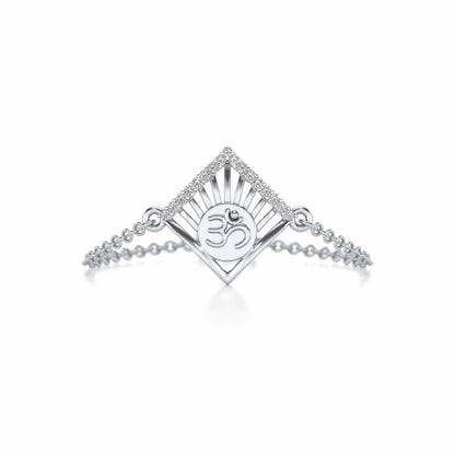 Om Crown Adjustable Silver Ring - White Gold - Image 4