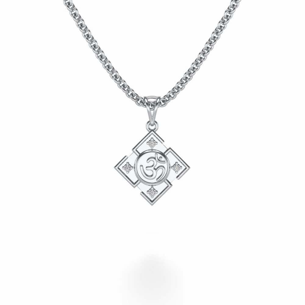 Om Silver Pendant - White Gold - Image 1