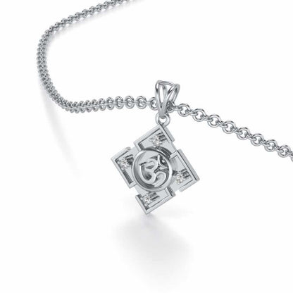Om Silver Pendant - White Gold - Image 2