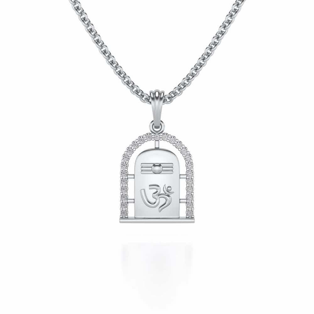 Om Linga Silver Pendant - White Gold - Image 1