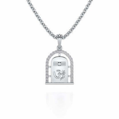 Om Linga Silver Pendant - White Gold - Image 1