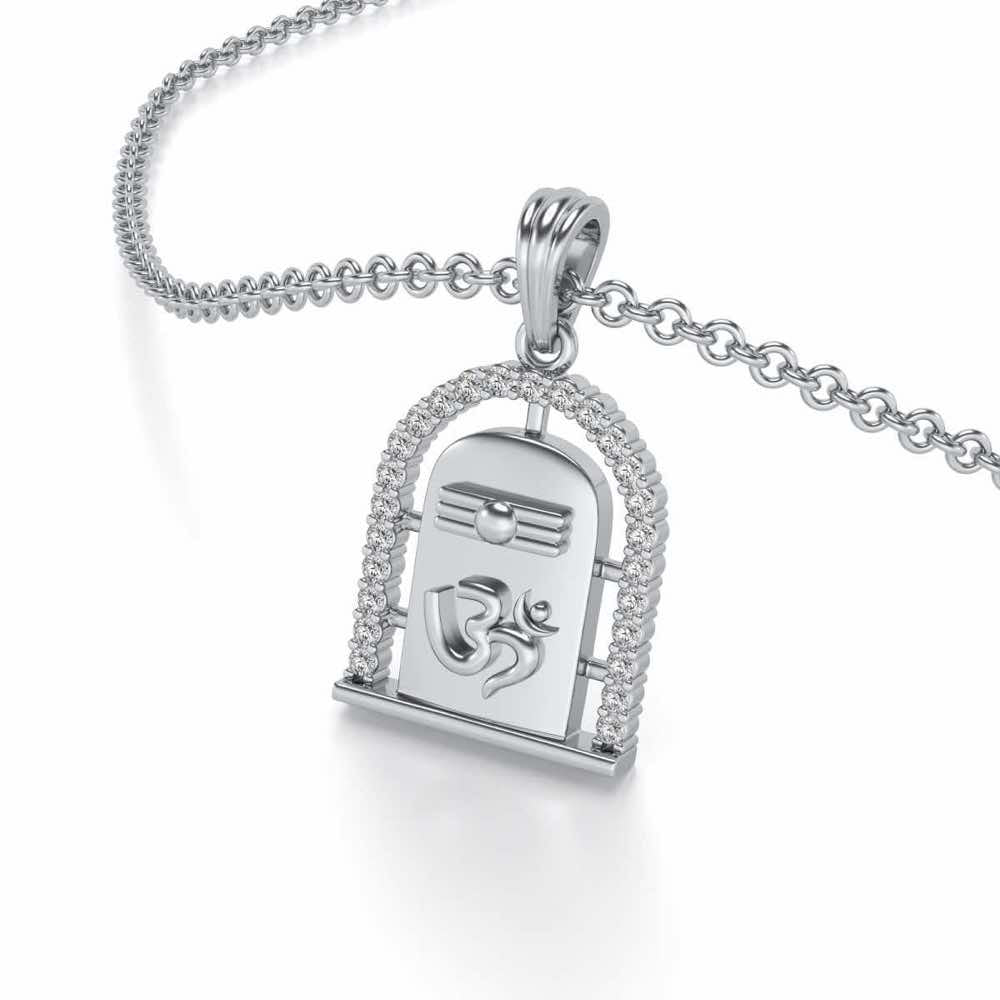 Om Linga Silver Pendant - White Gold - Image 2