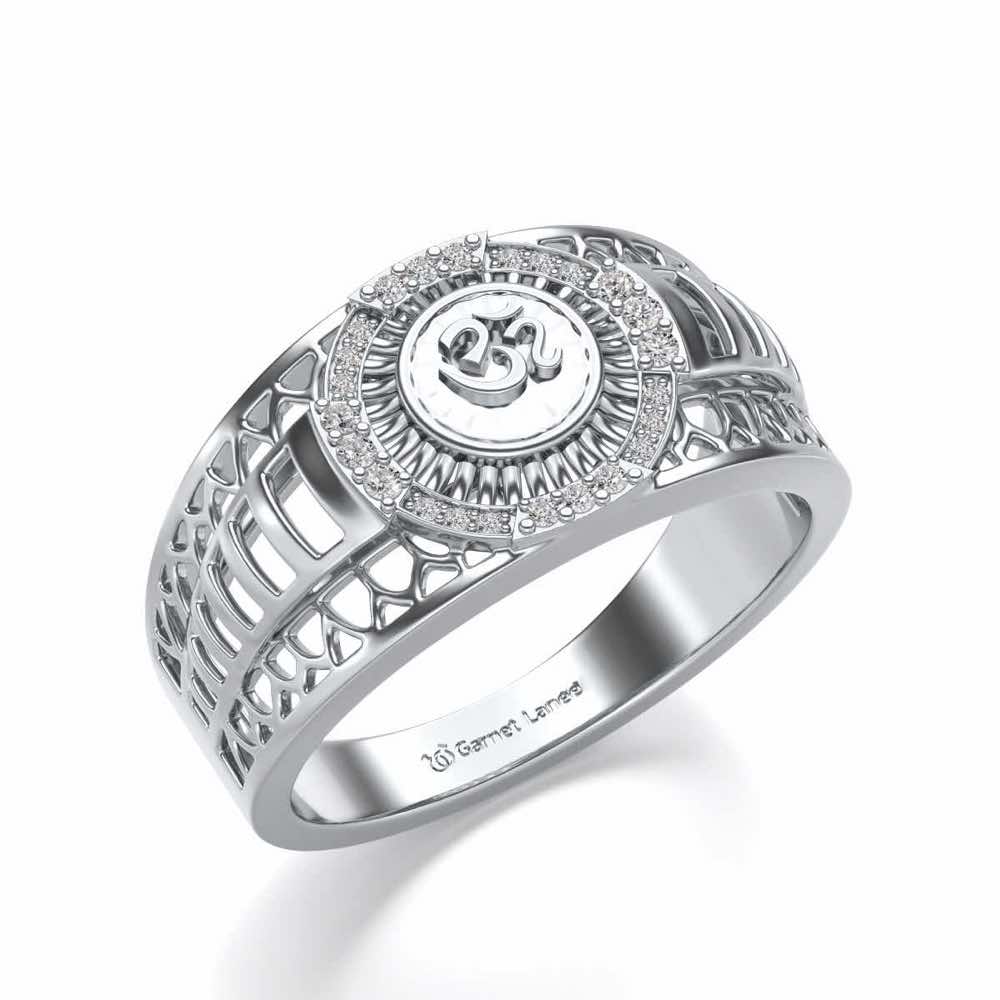 Om Silver Ring For Men - White Gold - Image 1