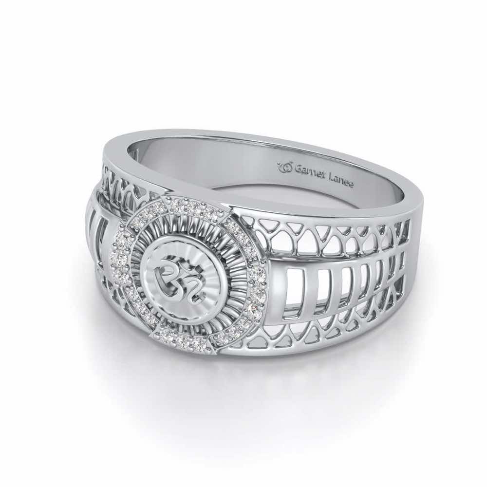 Om Silver Ring For Men - White Gold - Image 2