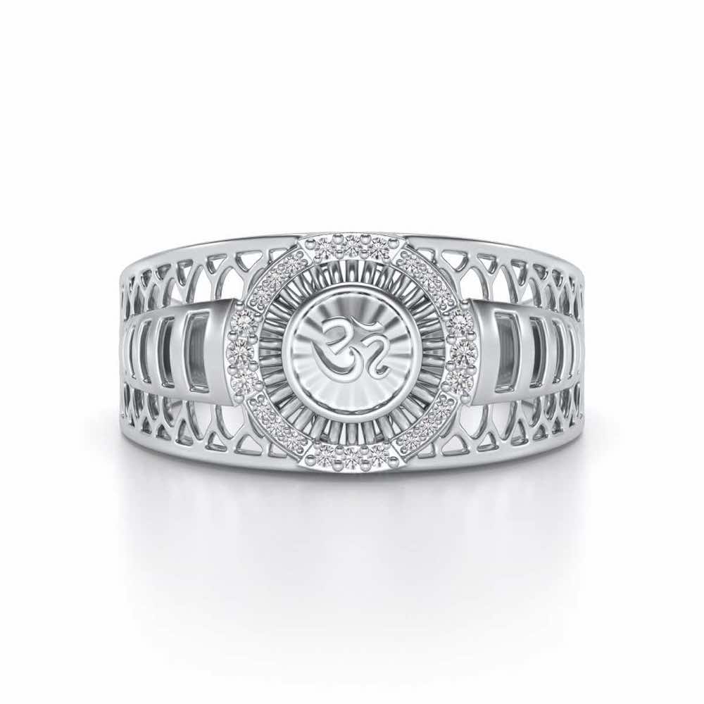 Om Silver Ring For Men - White Gold - Image 4