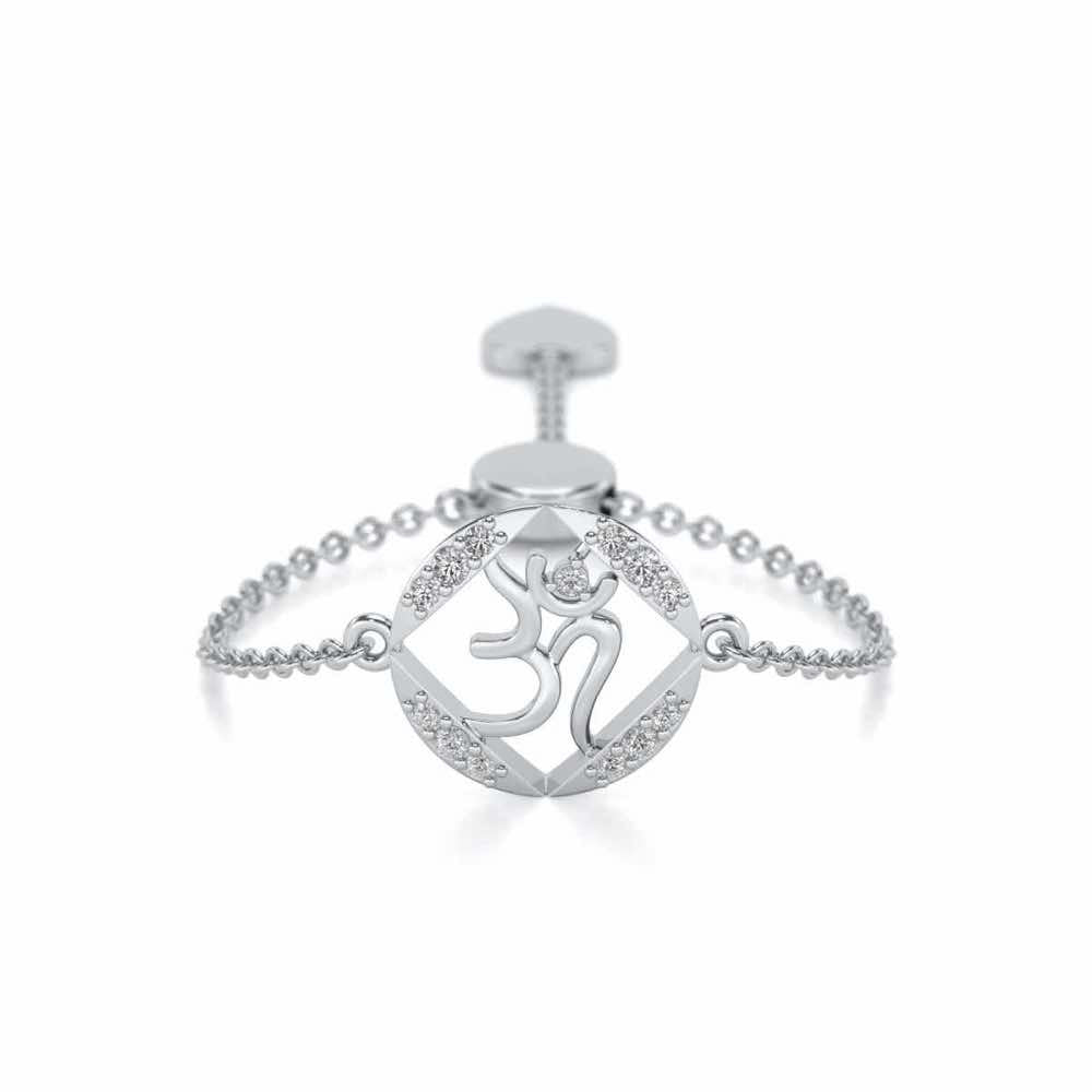 Om Shanti Adjustable Silver Ring - White Gold - Image 1