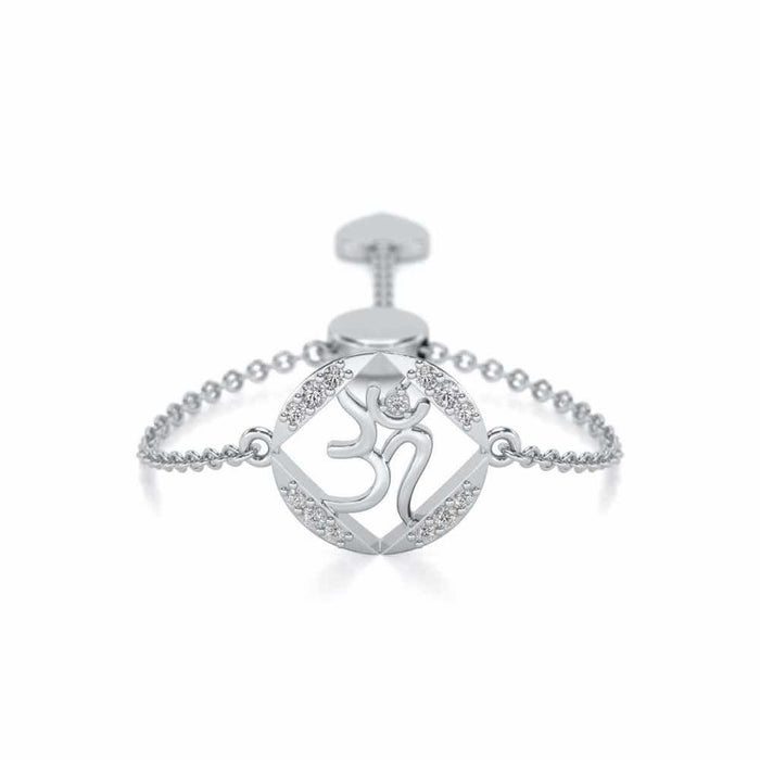 Om Shanti Adjustable Silver Ring - White Gold - Image 1