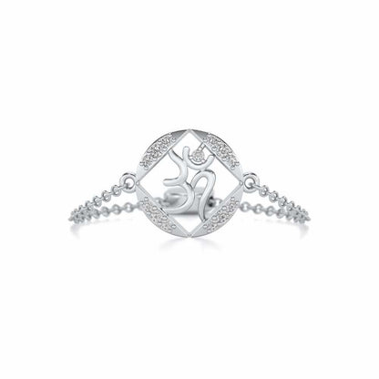 Om Shanti Adjustable Silver Ring - White Gold - Image 4