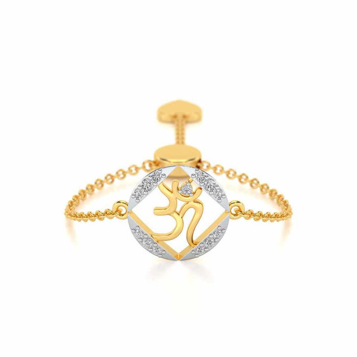 Om Shanti Adjustable Silver Ring - Yellow Gold - Image 1