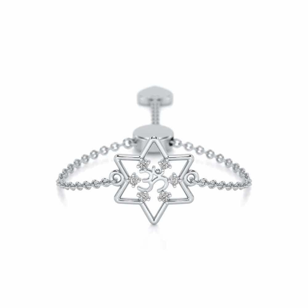 Om Star Adjustable Silver Ring - White Gold - Image 1