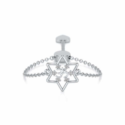Om Star Adjustable Silver Ring - White Gold - Image 1