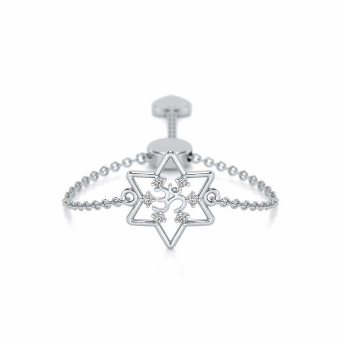 Om Star Adjustable Silver Ring - White Gold - Image 1