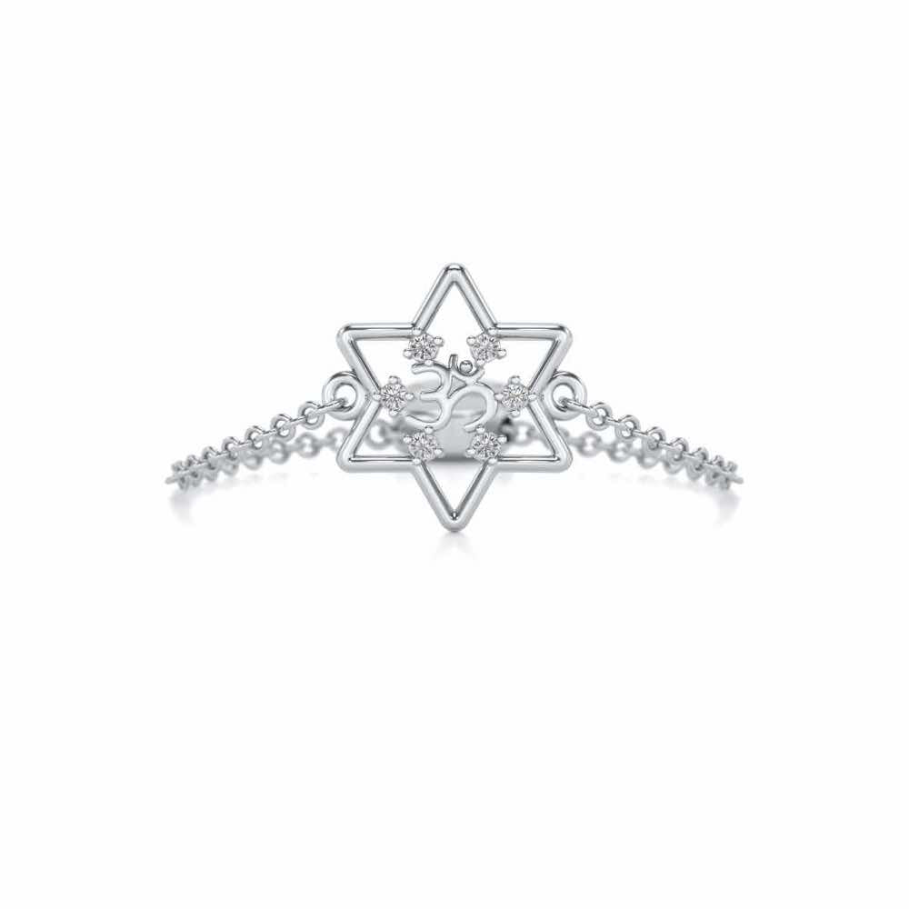 Om Star Adjustable Silver Ring - White Gold - Image 4